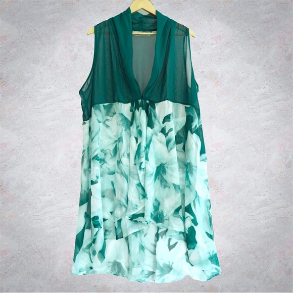 George Simonton Draped Printed Chiffon Duster Vest, NWT 2X Jungle Green A253680 - Picture 6 of 13